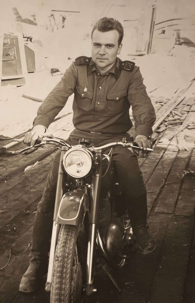 Pranas Ličkus prie motociklo
